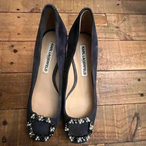 💗 Karl Lagerfield Suede Bejeweled Heels - Size 7M